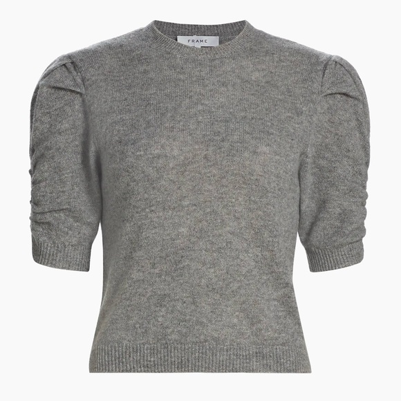 Frame Heather Gray cashmere ruchedsleeve sweater